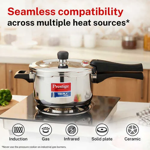  Prestige Svachh Triply Outer Lid Pressure Cooker with Unique Deep Lid for Spillage Control, 5 Litre, Silver - Detail View